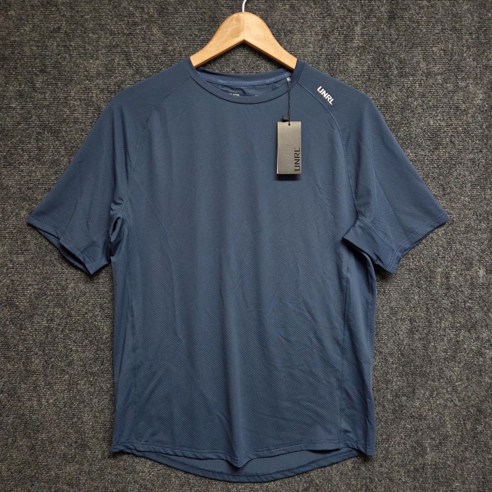 UNRL Shirt Mens Small Cavern Blue Streamline Performance Tee Short Sleeve